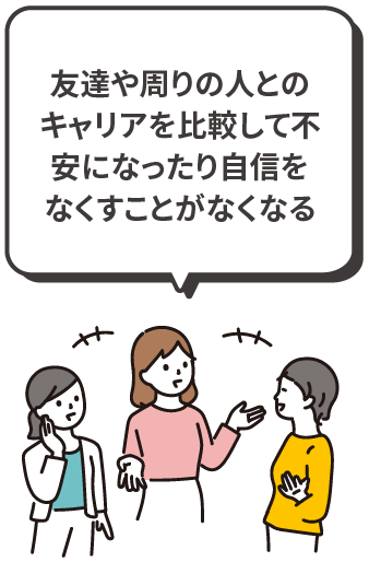 友達や周りの人とのキャリアを比較して不安になったり自信をなくすことがなくなる